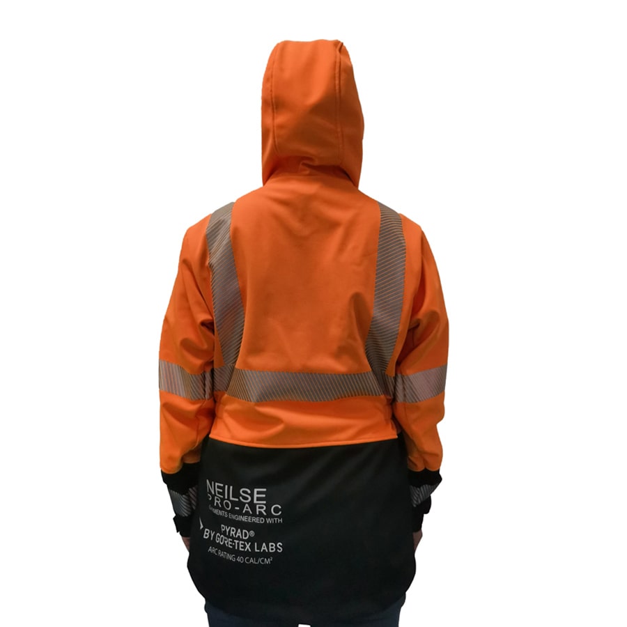 Neilsen FR/ARC Rated Hi-Vis Orange/Black Softshell Ladies Fleece Jacket made with PYRAD® WINDSTOPPER® Fabric by GORE-TEX LABS